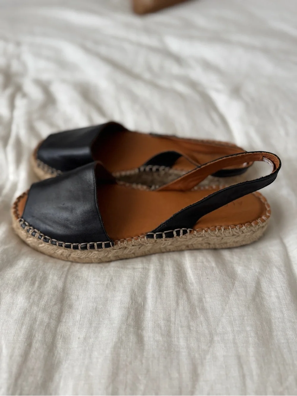 ALOHAS Black Espadrille Slingback Sandals with Tan Insole